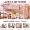 thumbnail image 4 of UHOMEPRO Twin Over Twin Bunk Bed for Kids, Solid Wood Low Floor Bunk Bed with Safety Rail and Ladder, Heavy Duty Kids Bunk Bed, Space-Saving Bed Frame for Bedroom, Pink, 4 of 13