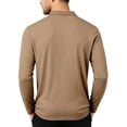 thumbnail image 4 of Satingcolo Men's Long Sleeve Polo Shirt Ribbed Knit Casua Button Down Collar Solid Color Workout Smart Casual Tops,Khaki 3XL, 4 of 7