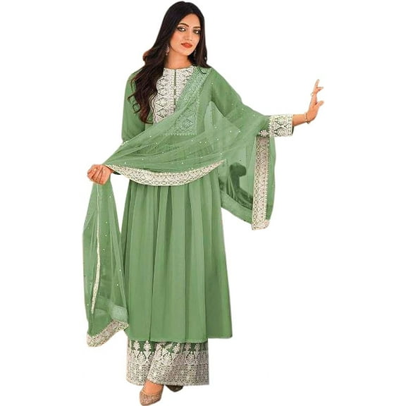 Sangeet Function Wear Salwar Kameez Dresses Pakistani Indian Designer Plazzo Suits ( Green, XXS - 34 )