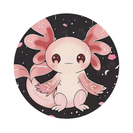 

Matuu Cute Axolotl Sakura Blossoms for Cup Coasters Set of 6 Leather Coasters Desk Coasters for Office Measures 4” x 4” Round Shape