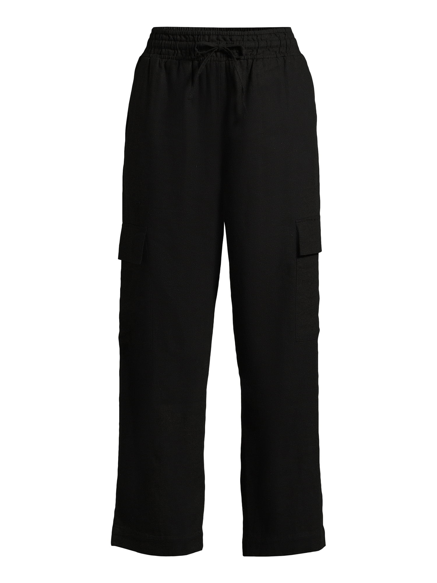 Time and Tru Women's Linen Blend Cropped Cargo Pants, 28" Inseam, Size XS-XXXL