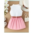 thumbnail image 4 of Suagox Toddler Girl 2Pcs Clothes Set Summer Outfit Solid Color Ribbed Sleeveless Tank Tops and Pleated Skirts with Belt for 6-24 Months and 2-5 Years Old Baby, 4 of 10