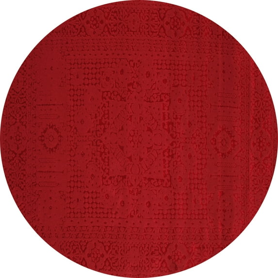 Ahgly Company Indoor Round Abstract Red Contemporary Area Rugs, 4' Round