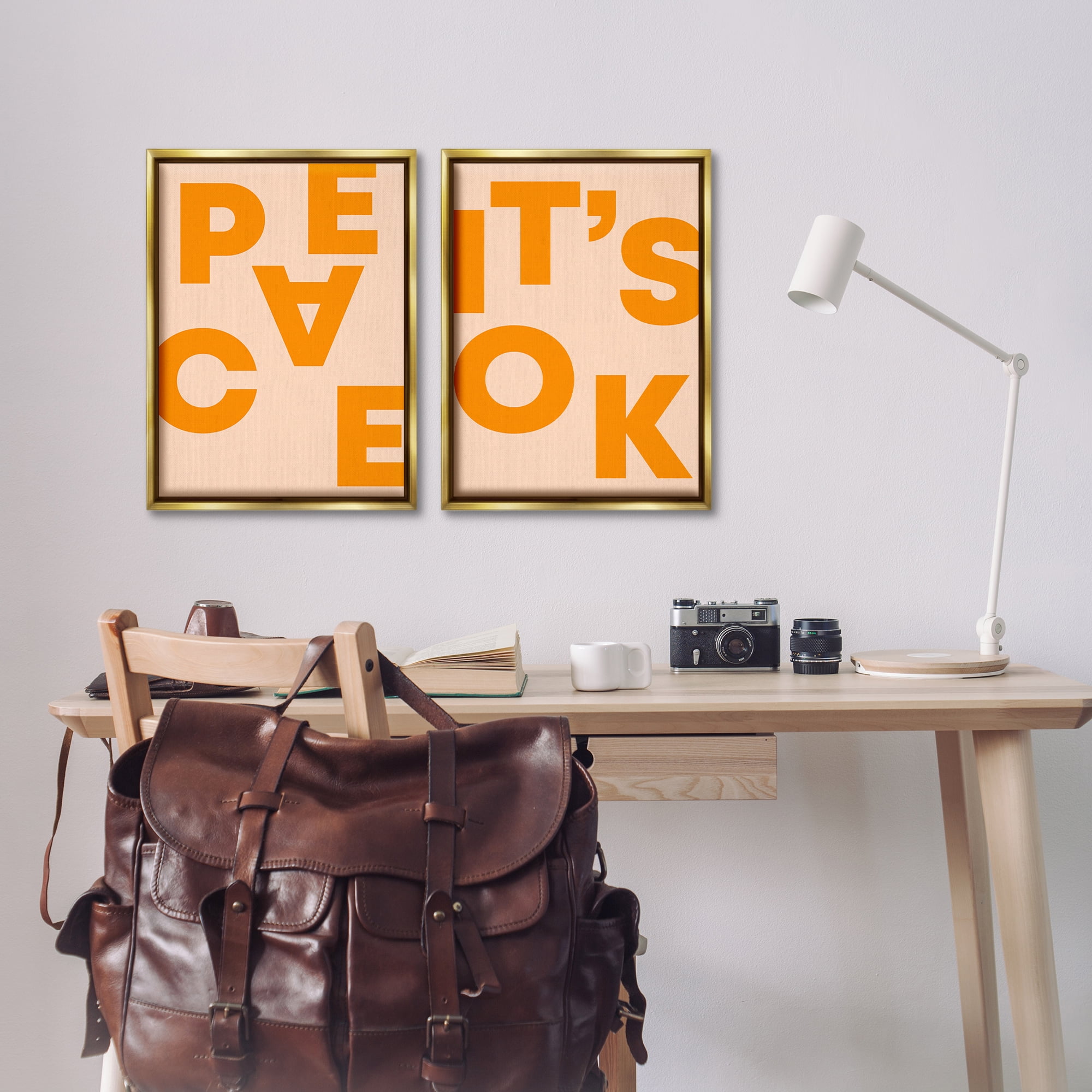 Stupell Industries Peace It's Ok Orange Text & Numbers Painting Gold Floater Framed Canvas Art Print Wall Art, 17 x 25, Set of 2