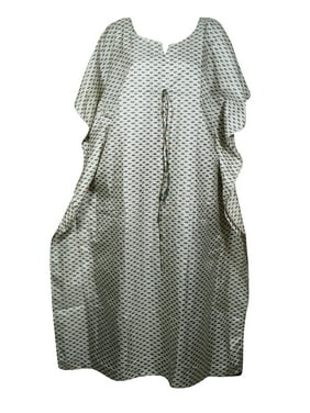 Mogul Women White Maxi Caftan Dress, TO BE MOMS, Maternity, Loose Summer Printed Dresses 2XL