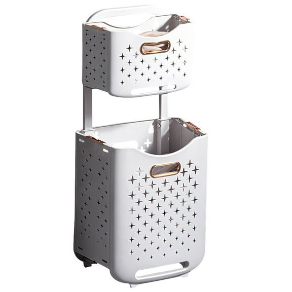 STOBOK Rolling Laundry Hamper Foldable White Basket with Wheels for Storage