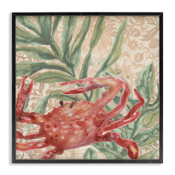 Stupell Industries Crab on Floral Pattern Animals & Insects Painting Black Framed Art Print Wall Art, 12 x 12