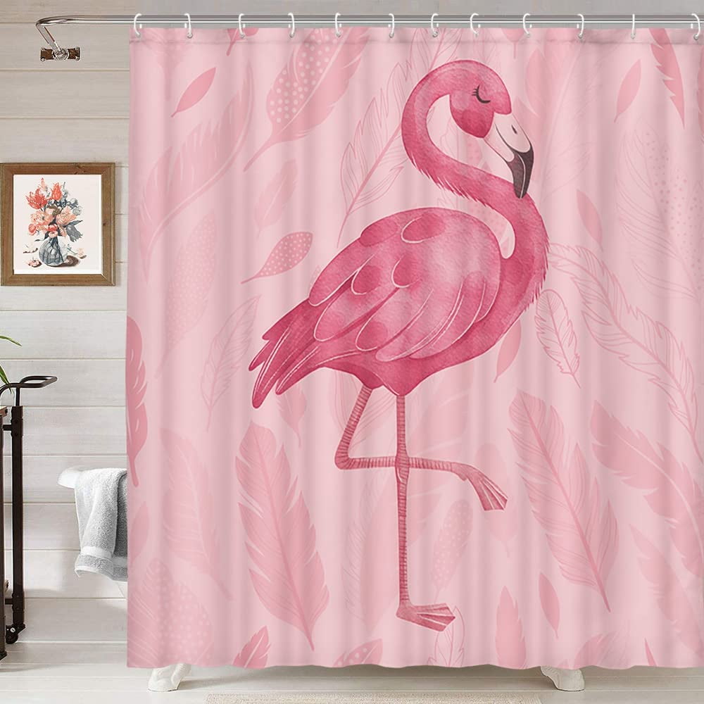 Pink Shower Curtain, Cute Flamingo Shower Curtain Sets, Modern Art Boho
