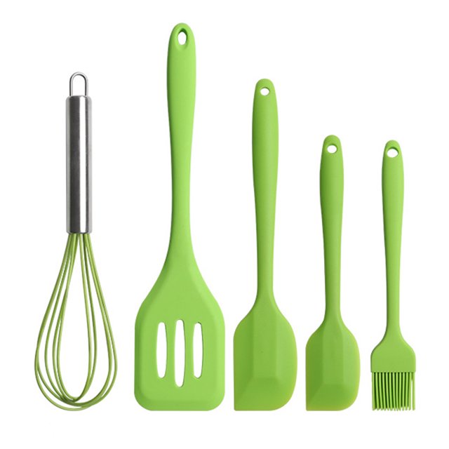 ziyahi Silicone 5pcs Kitchen Utensils Tools Cooking Set Oil Brush Egg Whisk Spatula Kitchen Accessories Cooking Non-Stick Small Spatula green
