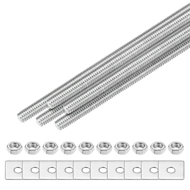 Uxcell 5-Set Varilla Roscada Completamente, M3x180mm Barra de Rosca Derecha de Acero Inoxidable 304 con Tuercas y Arandelas
