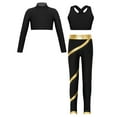 thumbnail image 2 of Alvivi Girls 3Pcs Gymnastic Workout Skating Dance Outfits Mock Neck Crop Top with Pants Set Black&Gold 6, 2 of 5