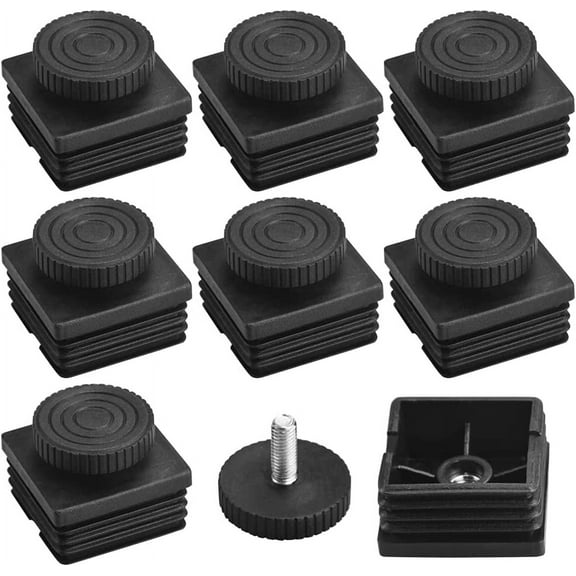 LYTIVAGEN 8 PCS Furniture Leveling Foot M8 50 x 50 mm Adjustable Square Tube Inserts Plastic Tube Plugs Foot Caps Kit Furniture Glide with Threaded Handle for Shelves Desk Table Sofa Legs