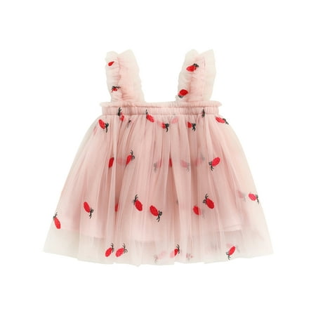 

Wallarenear Baby Girl Flower Tulle Tutu Dress Strappy Princess Dresses Layered Beach Sundress