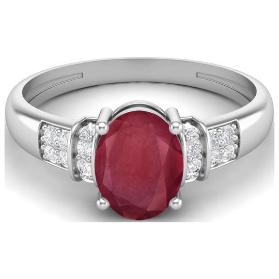 Mooneye 1.81 Ct Oval Ruby Glass Filled 925 Sterling Silver Dainty Side Stone Women Wedding Ring