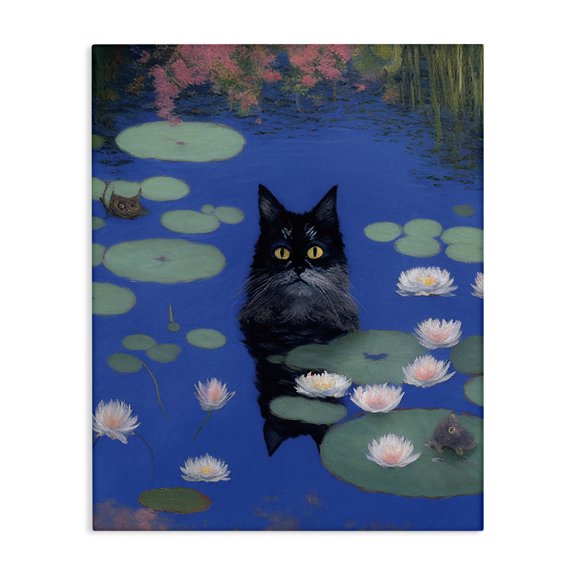 Stupell Industries Contemporary Black Cat in Pond Canvas Art, 16 x 20, by Gary Shergill Designs