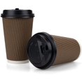 thumbnail image 2 of 80 Pack 16 oz Disposable Double Walled Hot Cups with Lids, Coffee Cups, No Sleeves needed Insulated Ripple Wall Hot Coffee Tea Chocolate Drinks, Brown, 2 of 5