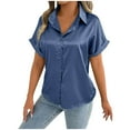 thumbnail image 2 of Hot days, bold styles Olyvenn Satin Silk Button Down Shirts Women's Dress Shirts Collared Roll Up Short Sleeve Blouse Ladies Summer Office Work Tops Navy XXL, 2 of 6