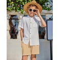 thumbnail image 5 of Arshiner Boy's 2 Piece Beach Outfit Short Sleeve Textured Button Down Shirt and Short Sets Summer Vacation Wear, 5 of 6
