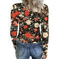 thumbnail image 4 of Long Sleeve Knit Tops for Women Floral Ribbed Tunic Shirts Casual Slim Fit Fall Pullover Tops, 4 of 5