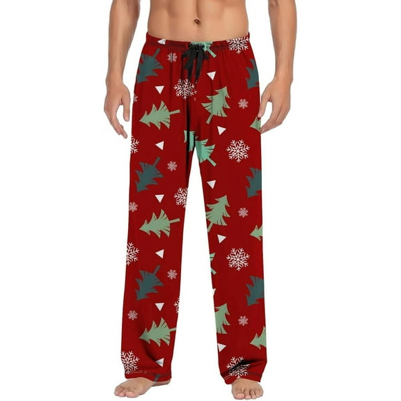 Top-kevin Men's Pajama Pants Christmas Elastic Waistband Soft Lightweight Sleep Lounge Pj Straight Leg Bottoms with Pockets