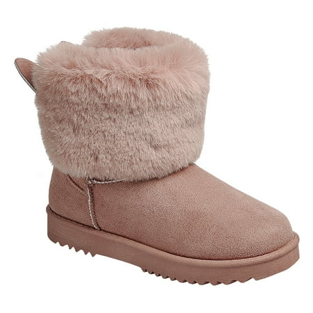 

SNJ Toddler Girl Faux Fur Lining Warm Winter Bootie Ankle Rabbit Boot Shoe