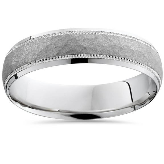 Pompeii Mens Hammered 10k White Gold Wedding Band 5mm (,)