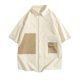 thumbnail image 1 of Blusa y camisa de manga corta con cuello vuelto para hombre, informal, de color liso, con botones, bolsillo, solapa para exteriores, camisa de manga larga a la moda, blusa para hombre, 1 of 3