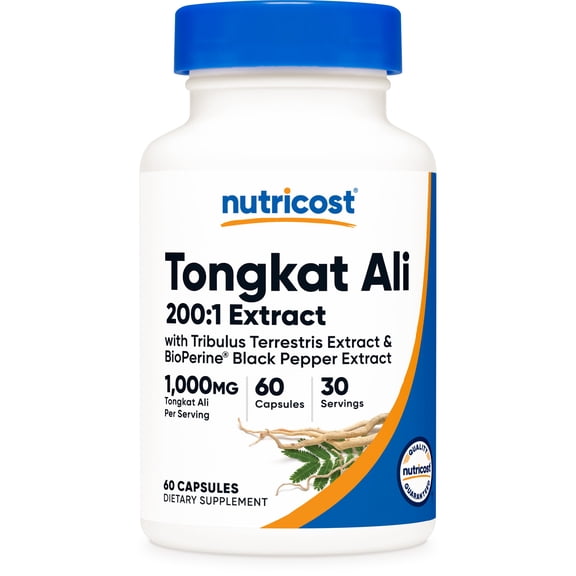 Nutricost Tongkat Ali 500mg, 60 Capsules 200:1 Extract - Vegetarian Friendly Supplement