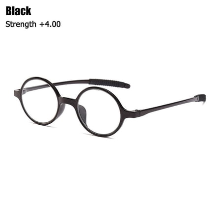 Fashion Round Frame Vision Care +1.0~+4.0 Presbyopic Eyeglasses Ultralight Far Sight Eyewear Reading Glasses BLACK STRENGTH +4.00