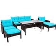 thumbnail image 2 of EUROCO 6PCS Rattan Sectional Sofa Set,Outdoor Conversation Set,All-Weather Wicker with 5 Pillows,Removable  Cushions & Tempered Glass  Coffee Table, Furniture Couch Set for Patio Deck Garden Pool, 2 of 9