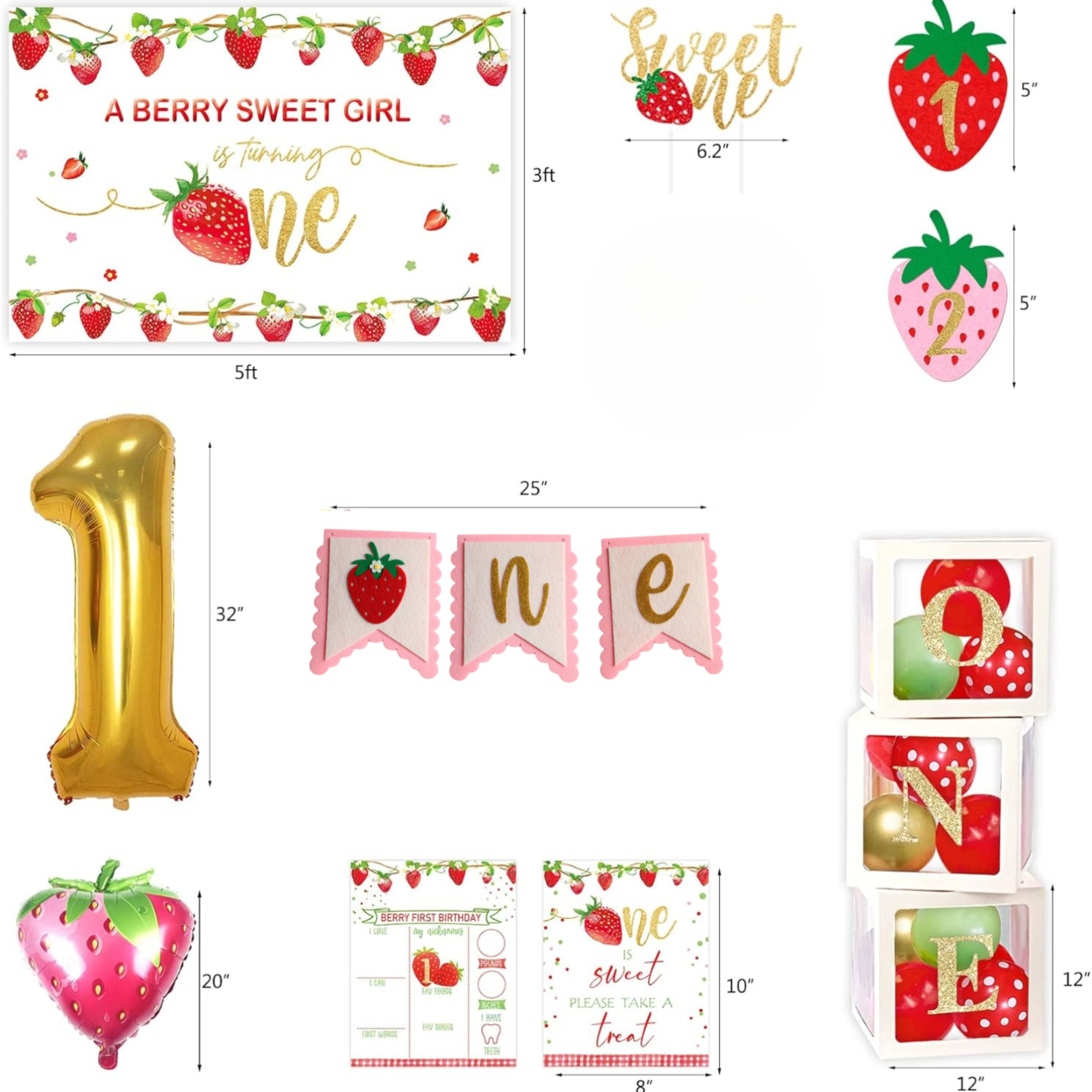 Strawberry 1st Birthday Decorations Party Supplies, Berry First Birthday decor Party Supplies, Berry Sweet One Berry First Birthday Girl Decoration
