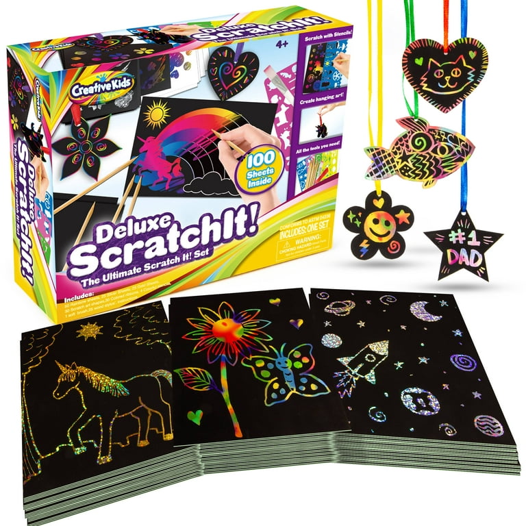 GIXUSIL Scratch Paper Art Set for Kids 50Pcs Rainbow Scratch Paper Birthday  Black Scratch Off Art - 5 Wooden Stylus Arts and Crafts for Kids Ages 8-12,  4-8 