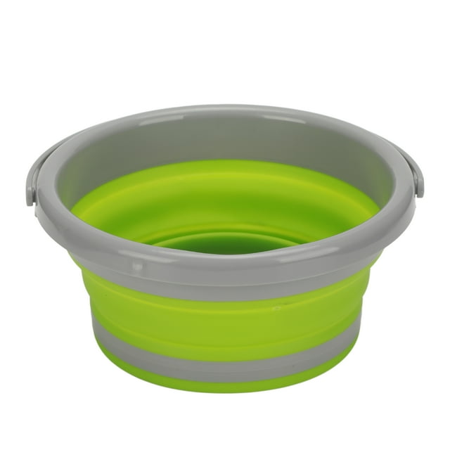 Cubo Plegable Portátil de Silicona, Material Plástico, Cubo Plegable Para Acamp, Verde, Fácil de Colgar