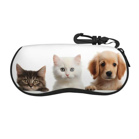KLL Cute Kittens And Puppy Print Eyeglass Case for Men & Women's Classy Travel Eyewear Holder Case Zipper Eyeglasses Case With Hook