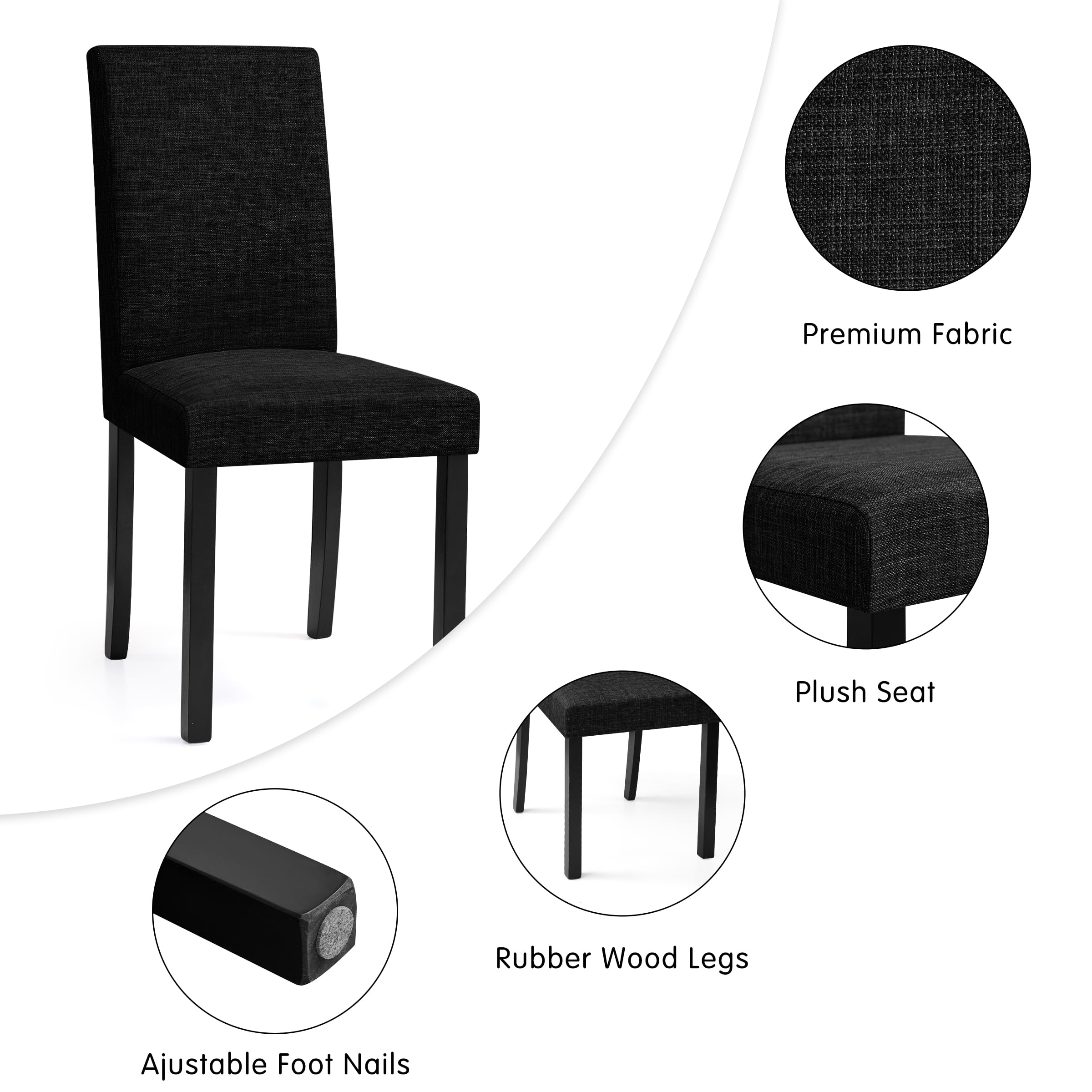 Set of 4 Upholstered Linen Fabric Dining Chairs with Solid Wood Legs for Kitchen Dining Room, Black