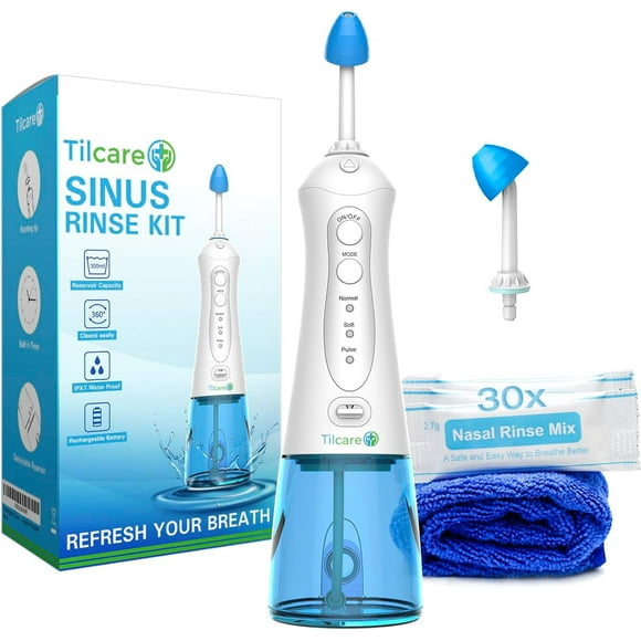 Sinus Rinse Kit by Tilcare - Perfect Nasal Rinse Machine for Sinus & Allergy relief - Electric Neti Pot for Nasal Irrigation that will cleanse your stuffy nose