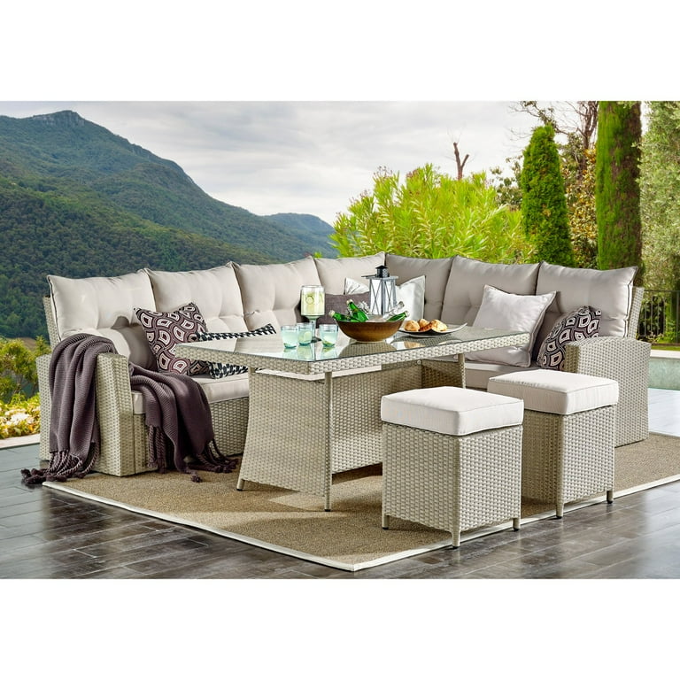 Alaterre Canaan All Weather 6 Piece Wicker Outdoor Deep Seat Dining Sectional Set