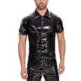 thumbnail image 5 of Men Shiny PVC Leather Shirt, Short Sleeve, Male Glossy Leather Casual Tops, 5 of 8