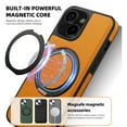 thumbnail image 6 of 3-in-1 [Magnetic+KickStand+Ring Holder] for iPhone 13 PU Leather Case, Compatible with MagSafe, Invisible 360° Rotatable Ring Stand Shockproof Protective Magnetic Cover,Orange, 6 of 6