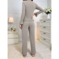 thumbnail image 5 of Women Pajama Lounge Sets Fall 2 Piece Outfits Ribbed Long Sleeve Matching PJ Set Sleepwear Loungewear Gray S, 5 of 9