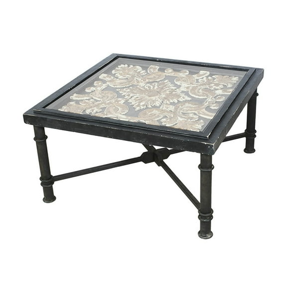 Benjara Antiquely Prepared Arabesque Square Cocktail Table