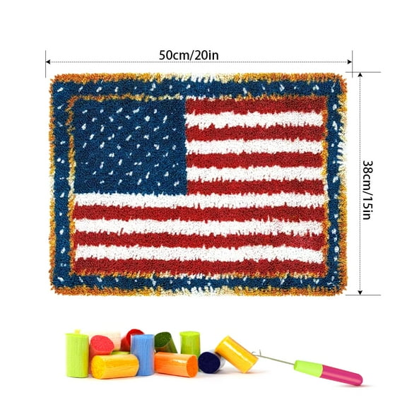 Tapestry Kits Latch Hook Rug Kits Carpet Embroidery Needlework Button Package DIY Rugs Cross Stitch Kit, 20×15inches(American Flag)