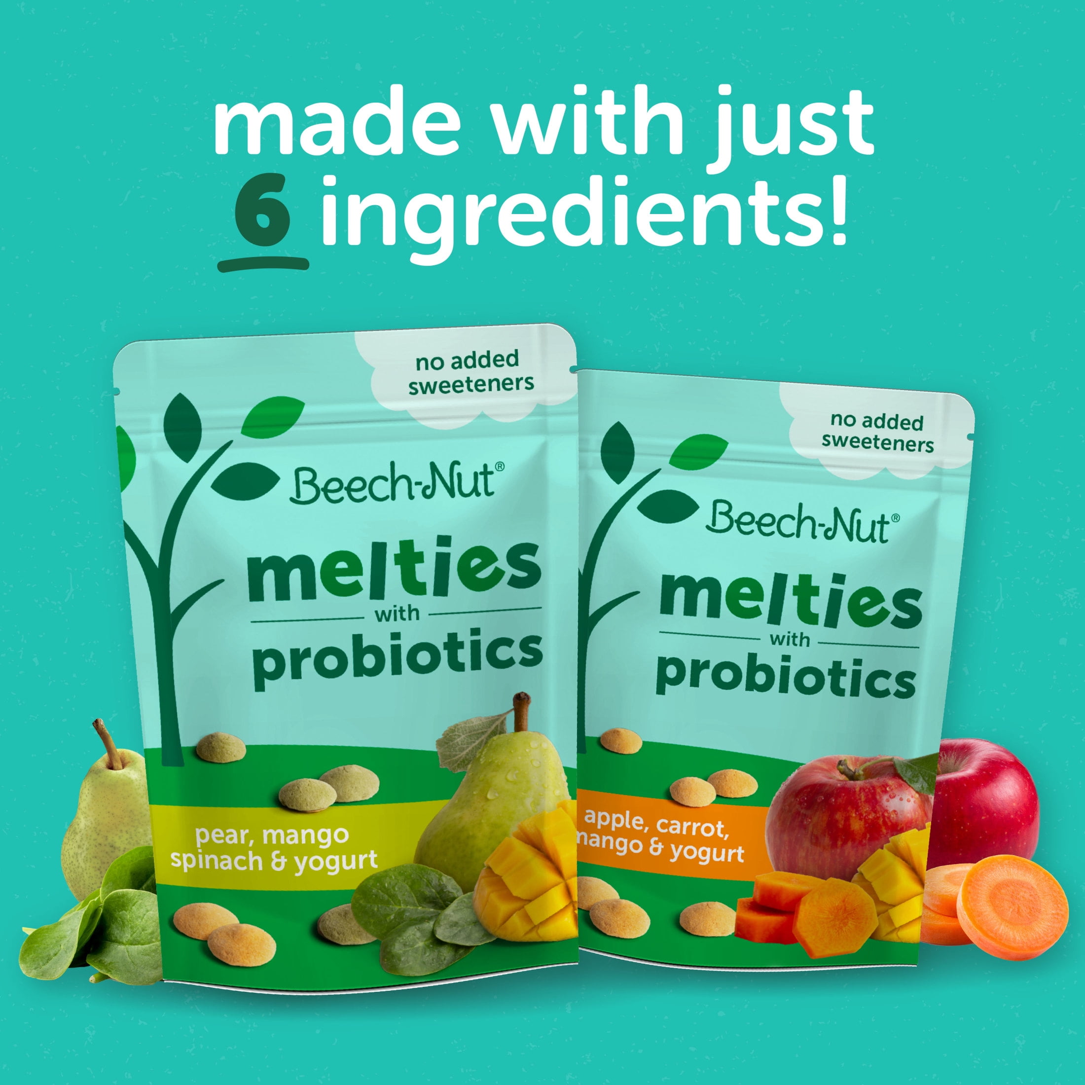 (8 pack) Beech-Nut Probiotic Melties Apple Carrot Mango Yogurt Melts Baby & Toddler Snack, 1oz Bag