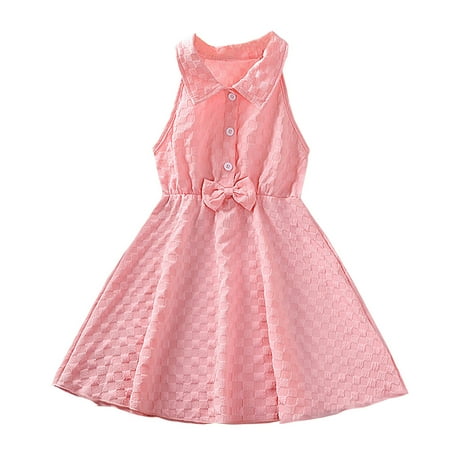 

LIhncine Girls Dress Toddler Summer Sleeveless Solid Color Plaid Prints Princess Dress Pink Dress Outwear Girls Summer Dress(Pink 3-4 Years)