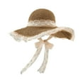 thumbnail image 4 of Sombrero de ala ancha para el sol para niñas, protección solar, estilo bohemio, ligero, de paja para mujer Caqui oscuro, 4 of 9