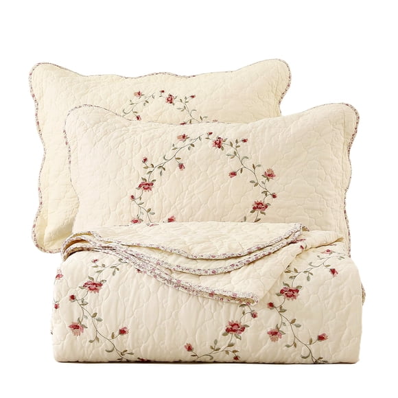 Juego de colcha Vctops bordado con estampado floral, 100% algodón