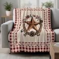 thumbnail image 2 of Country Star Plaid Blanket Soft Cozy Warm Throw Blanket for Couch, Plush Fuzzy Flannel Fleece Blankets for Sofa, Retro Western Farmhouse Barn Berry Bed Blankets Lightweight Gifts for Women, 40"x50", 2 of 9