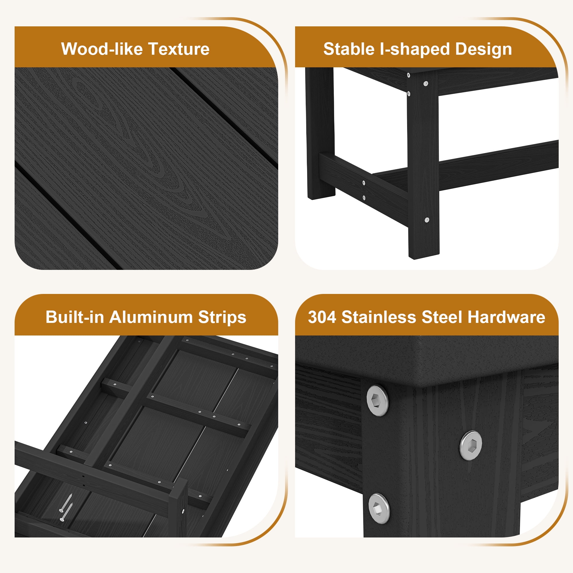 SERWALL Outdoor Patio Coffee Table, 37.8" x 22.8" HDPE Weatherproof, Black