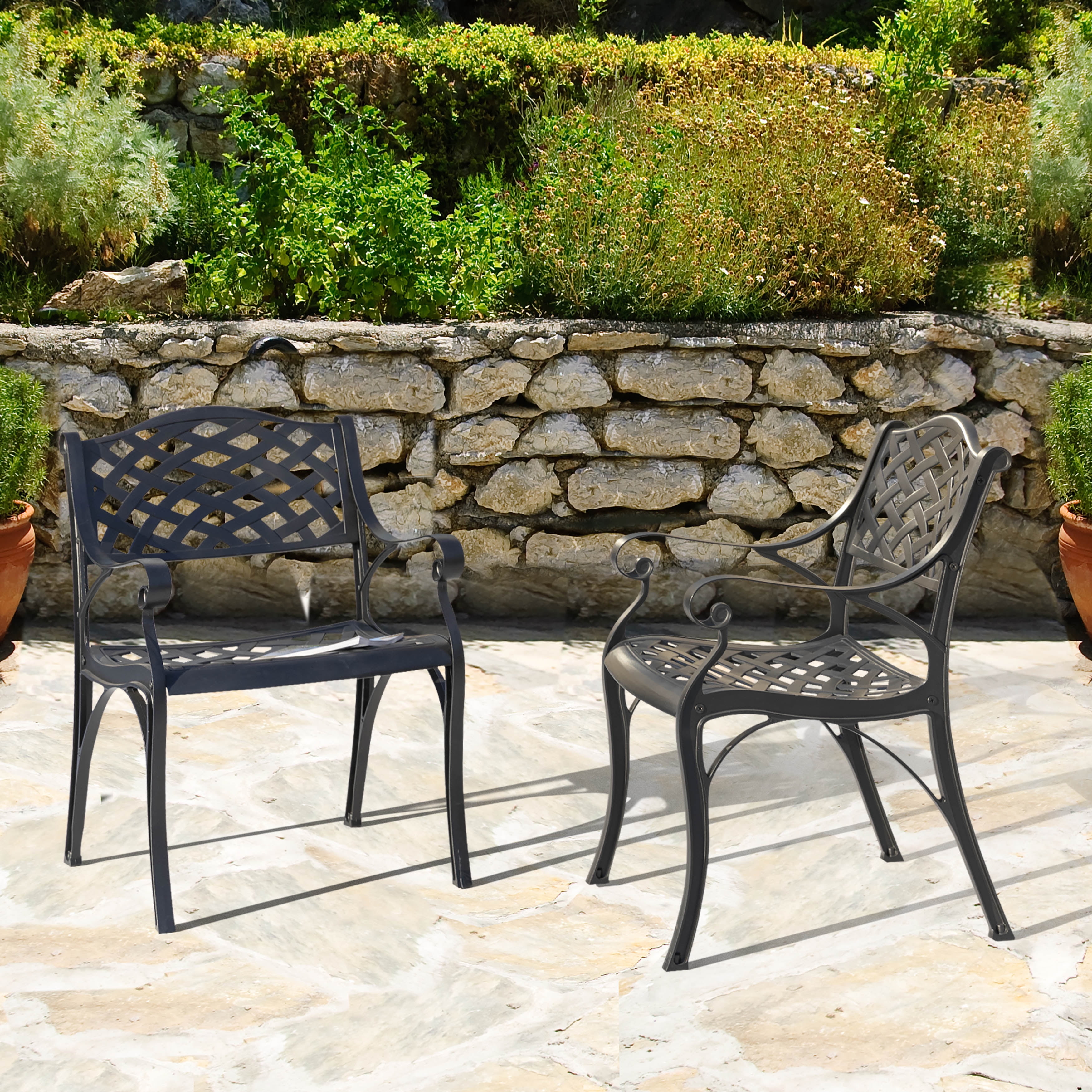 Nuu Garden 2 Piece Bistro and Dining Chairs Set, Aluminum Outdoor Indoor Patio Chairs with Arms for Garden, Backyard, Porch, Black with Gold Speckles