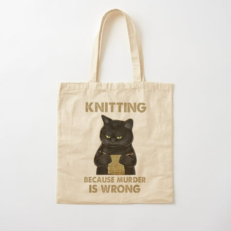 Funny Cat Knits Shirt Knitting Because Murder Is Wrong Cotton Tote Bag Canvas Tote Bag  Family Gift For Mother  Her